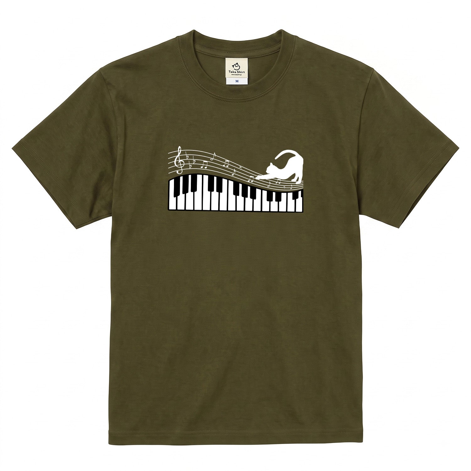 猫ピアノTシャツ|音楽好きに人気